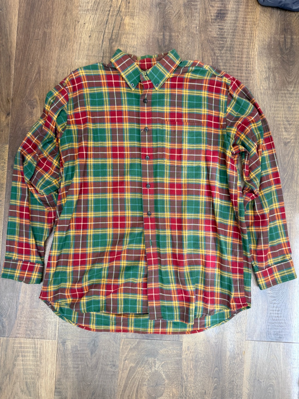 L.L. Bean Men's Red, Green & Yellow Plaid Button-Down Shirt